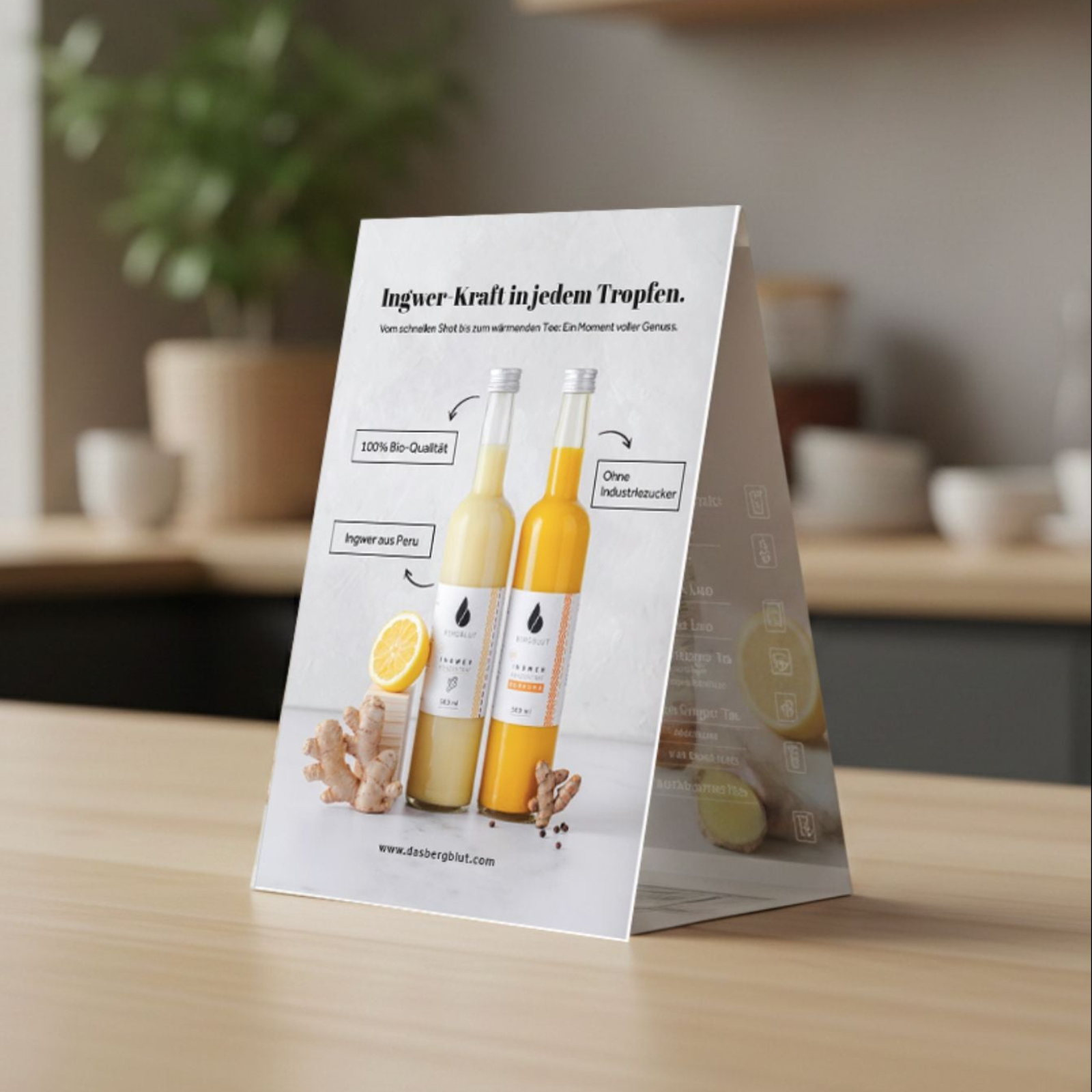 Bergblut Werbeaufsteller für Tische und Freie Flächen.