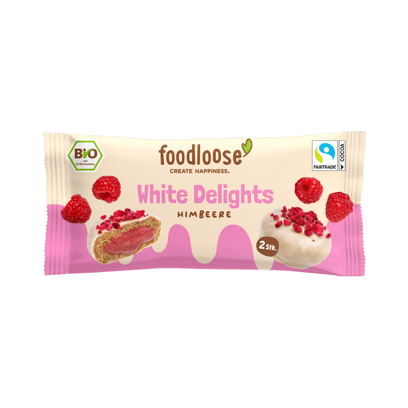 Foodloose Bio White Delights Himbeere 40 g - 12 Stück pro Karton
