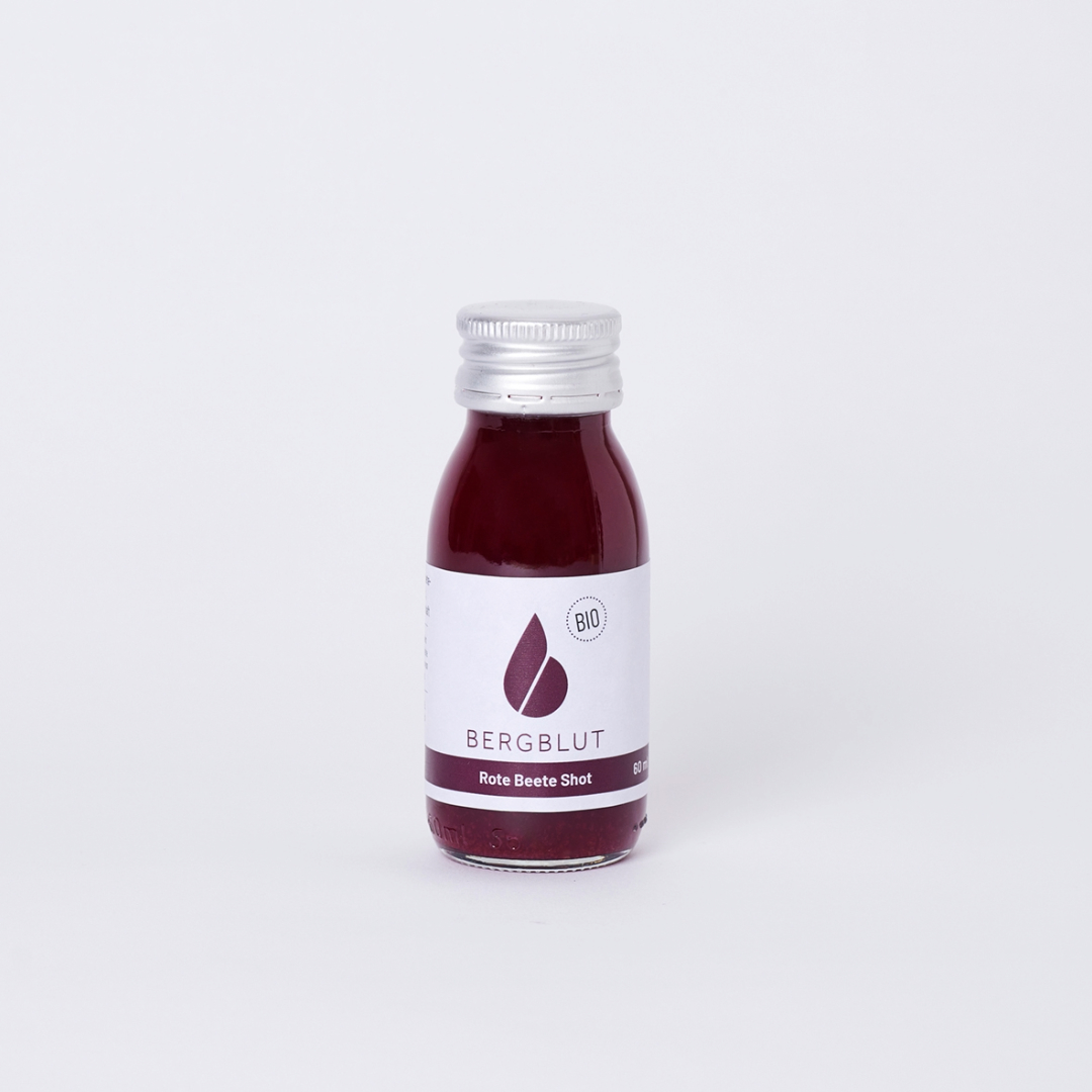 Shot Rote Beete 60ml mit Bio zertifizierten Säften Bergblut - 24 Stück im Karton
