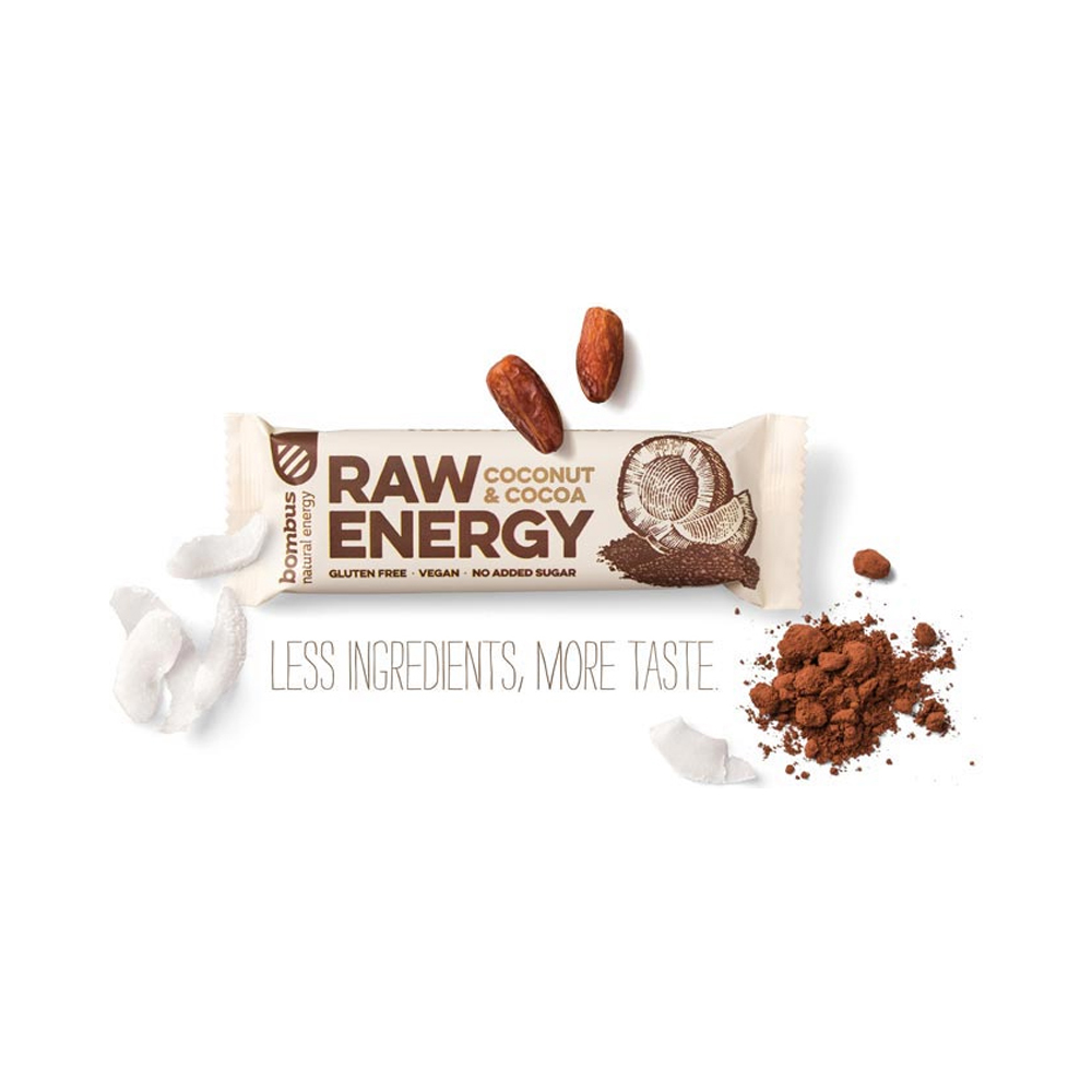 RAW ENERGY Bombus Dattelriegel vegan Coconut & Cocoa / Kokosnuss & Kakao 20 Riegel á 50 g pro Karton