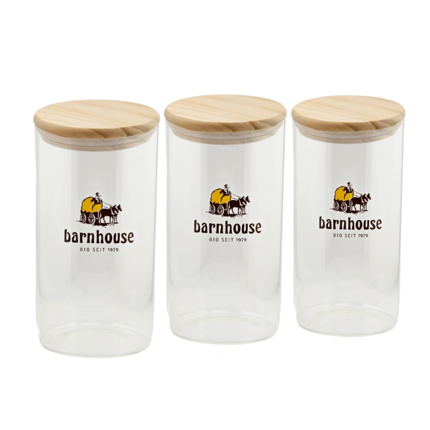 Bio Barnhouse Bestseller-Starter-Paket: Je 7 Btl. 1,25kg Barnhouse Krunchy Müsli Erdbeere, Schoko & Hafer, 1 Stk. Barnhouse Holzaufsteller, kostenlose Buffetschilder mit Holzfuss und 3 Müsli Barnhose Buffet-Gläser