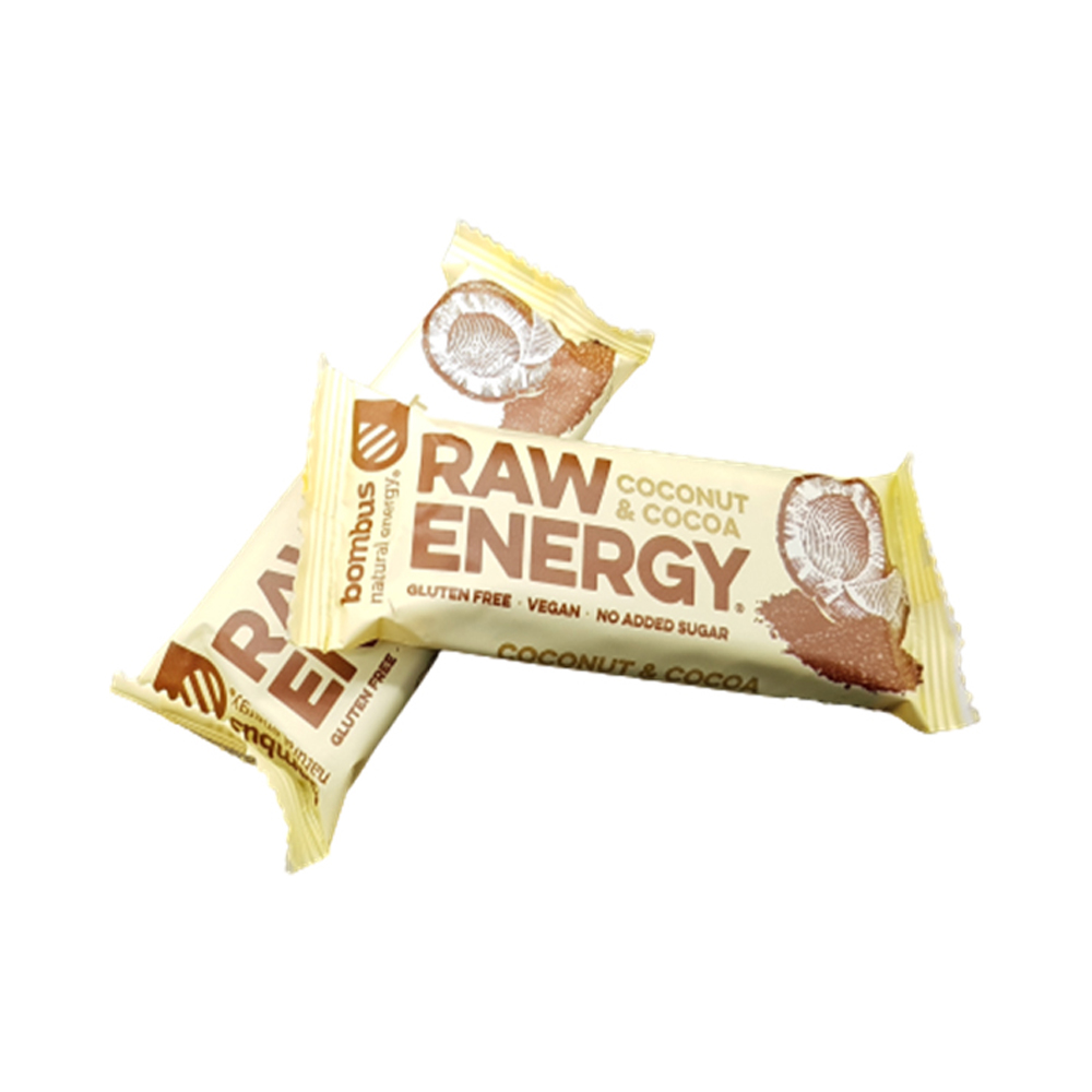 RAW ENERGY Bombus Müsliriegel vegan
Coconut & Cocoa / Kokosnuss & Kakao
20 Riegel á 50g pro Karton