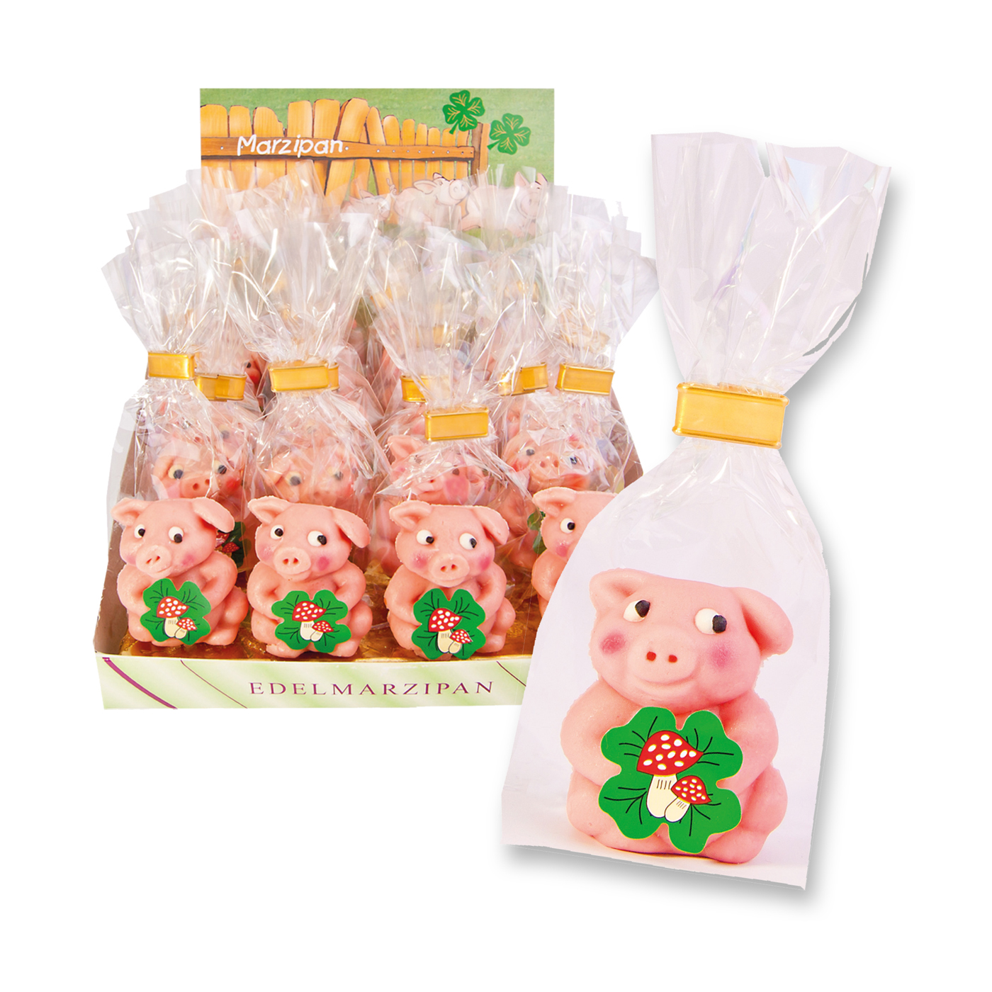 Marzipanschweinchen in Cliptüte - 25 Stück á 25g pro Display