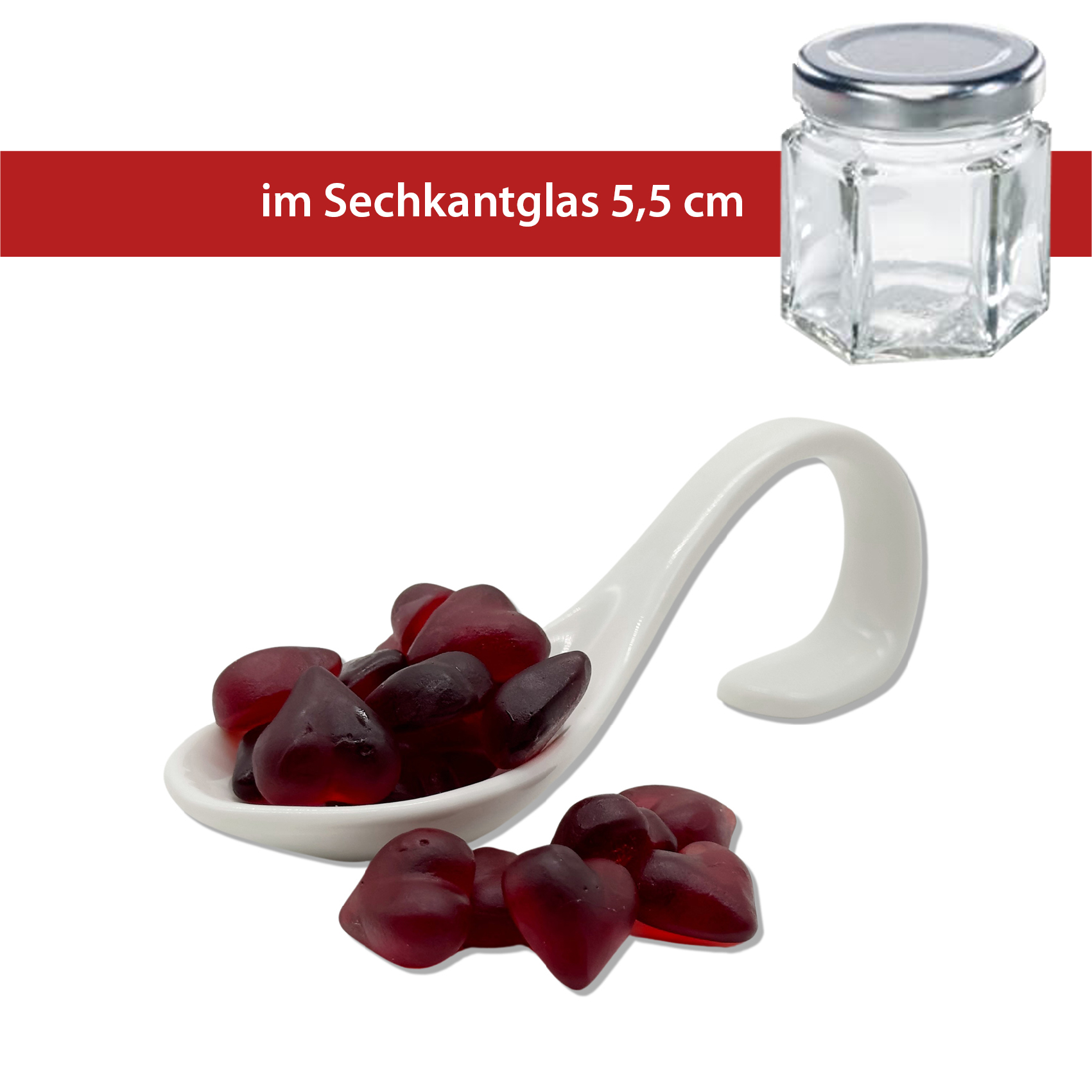 Himbeer Fruchtsaft Herzen 
im 130g Glas 8,5 cm Sechskantglas
24 Gläser/ Karton