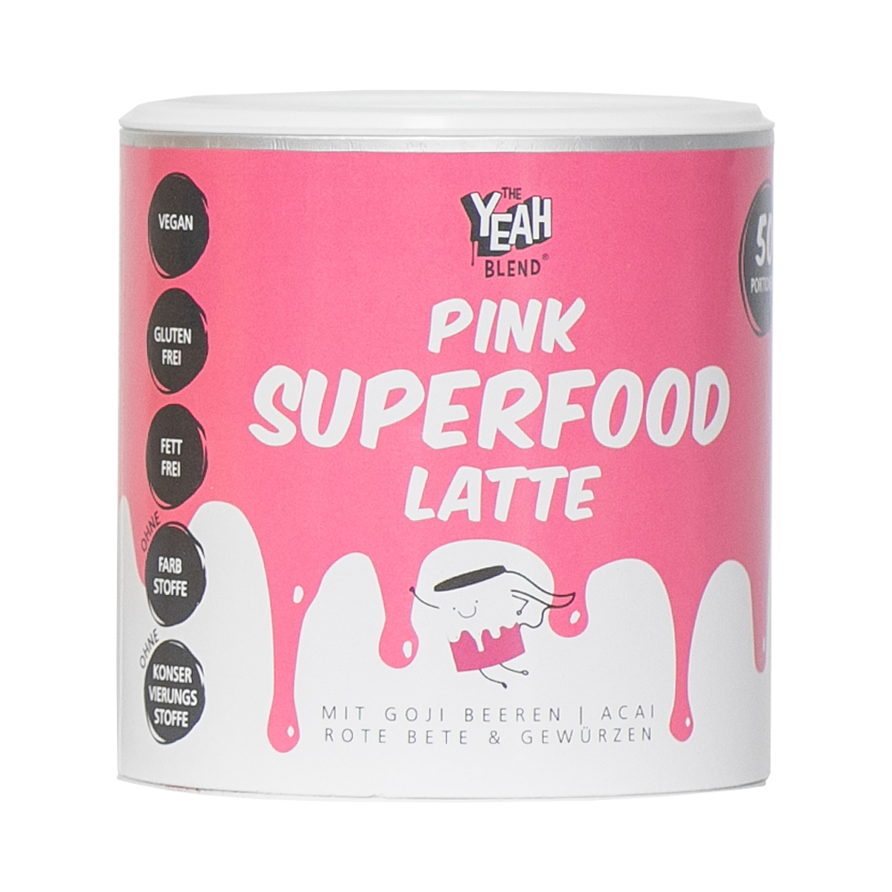 The Yeah Blend Pink Superfood Latte 250g Dose
ca. 50 Portionen
mit Goji beeren, Acai, Rote Bete und Gewürzen