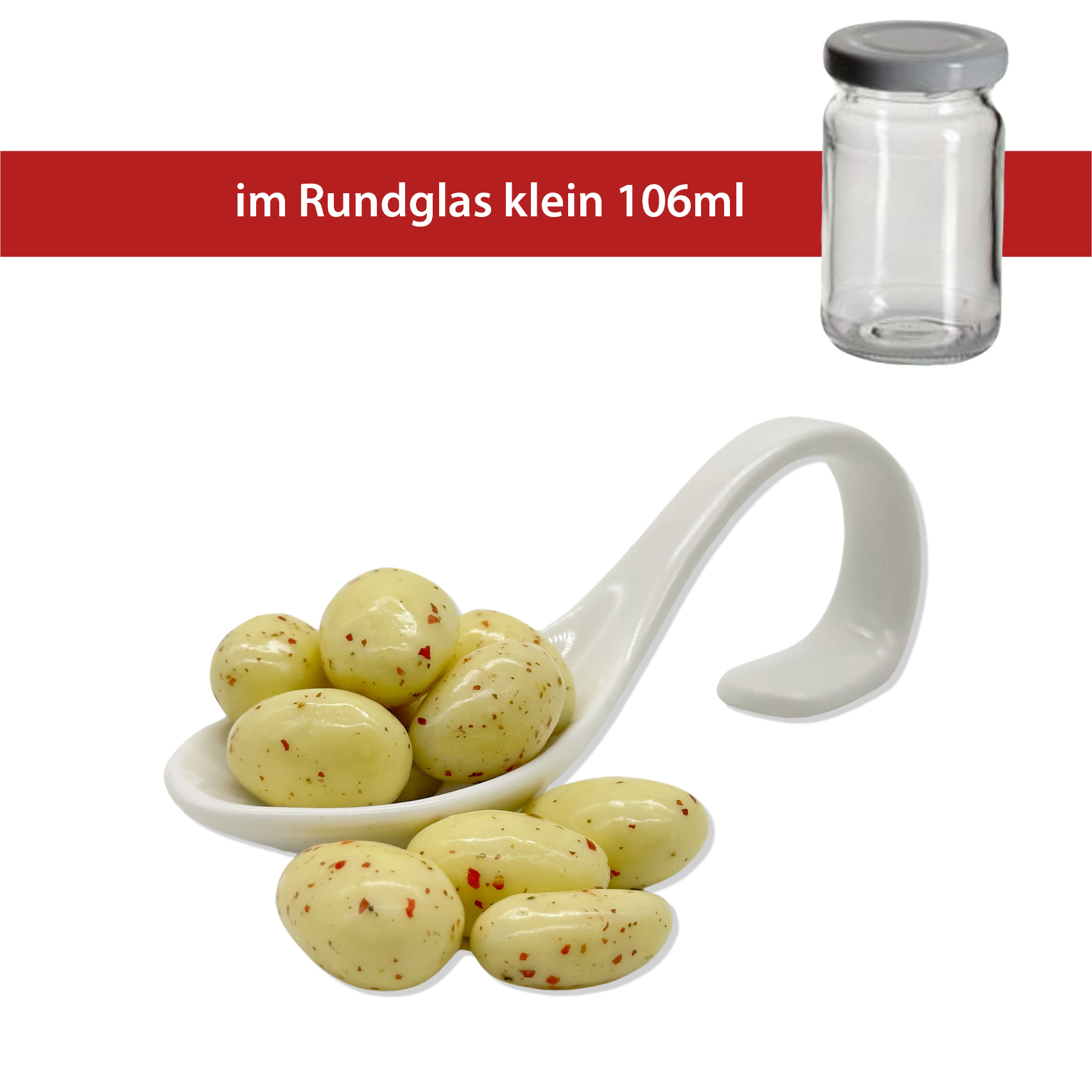 Rosa Pfeffer-Mandeln 60g
Rundglas klein 106ml
40 Gläser pro Karton