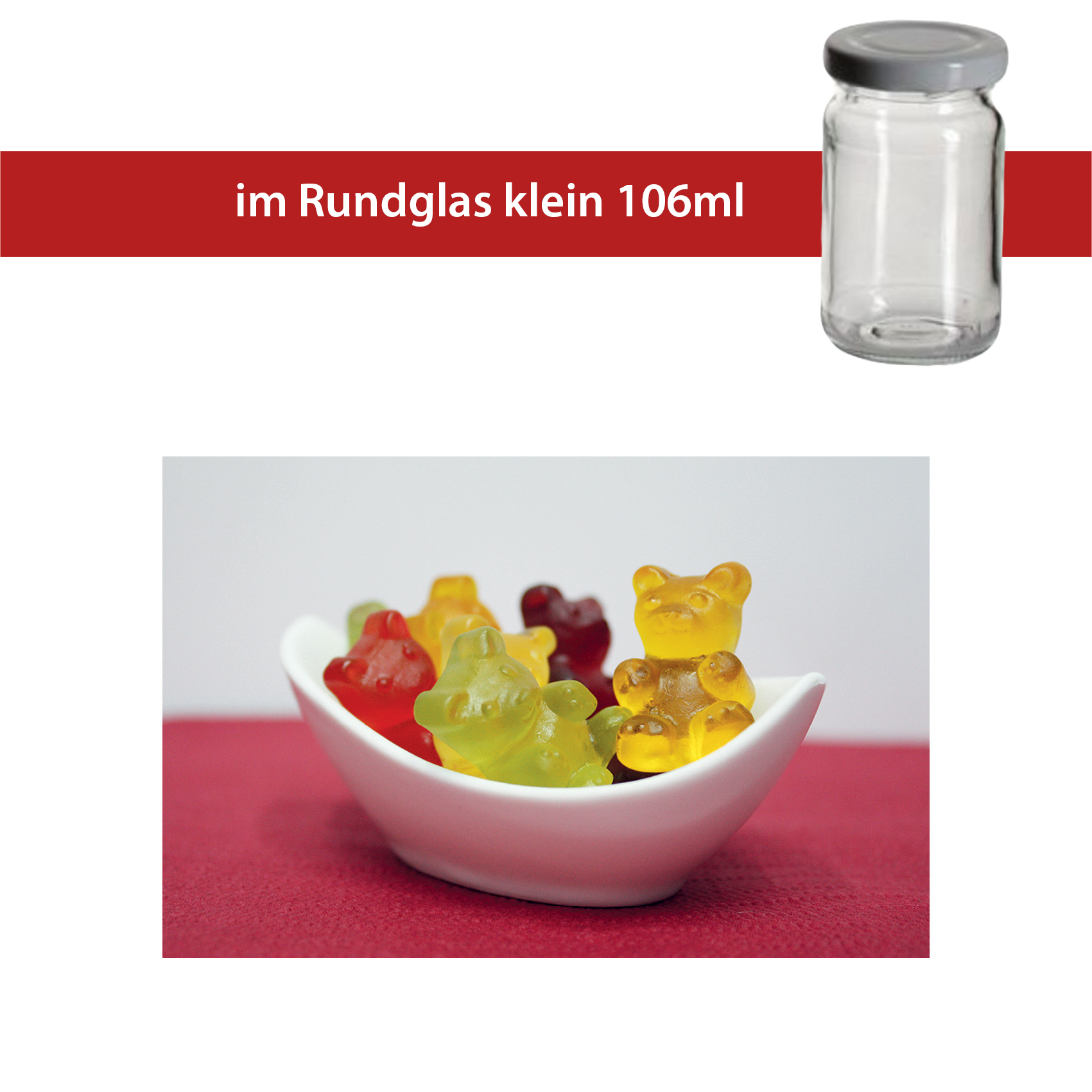 XXL Bärchen ohne Gelatine im Rundglas klein 106ml60g - 40 Stück pro Karton