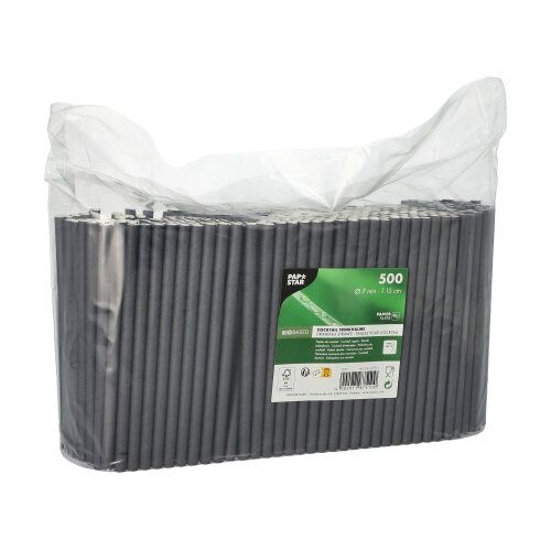 Cocktail Trinkhalme, Papier ¨pure¨ Ø7 mm, 15 cm lang, schwarz 500 Stück pro Pack