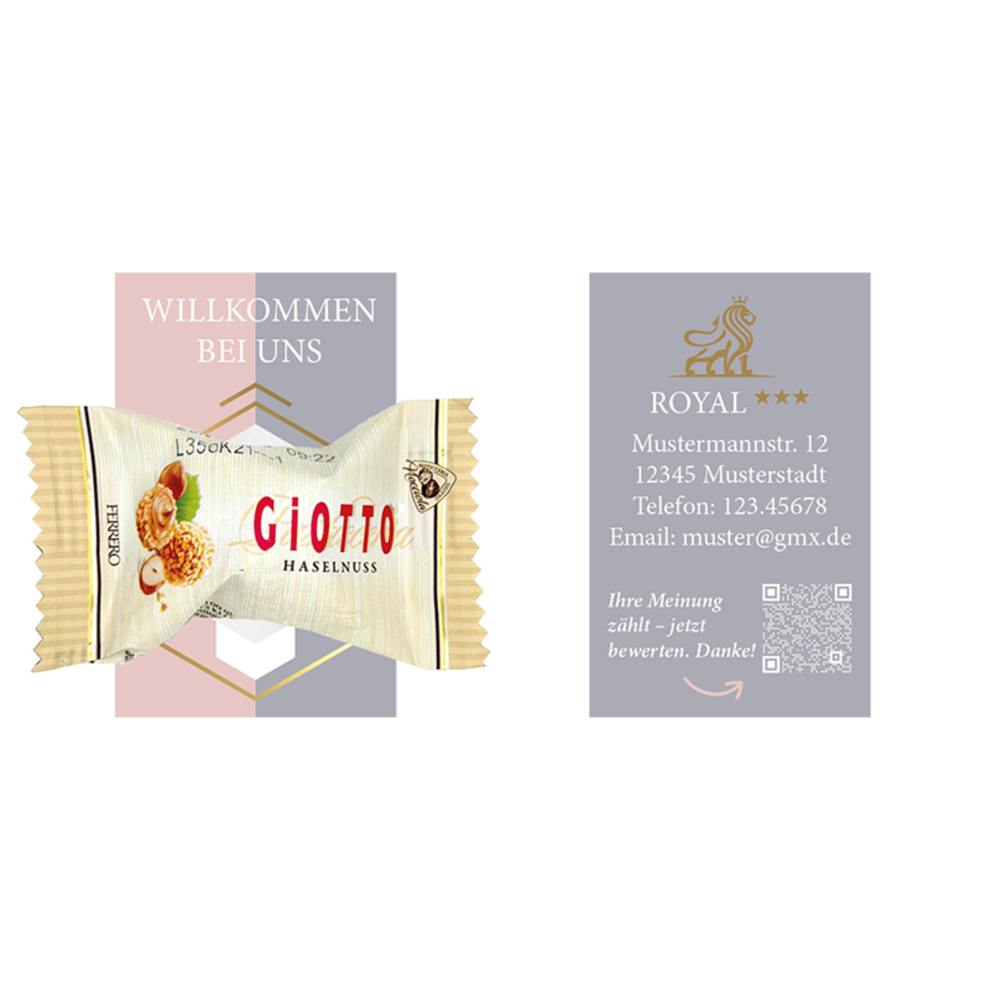 Snackcards Mini - Giotto 
(60x38mm) - Knusprige Haselnuss-Kugeln mit feiner Cremefüllung und zarter Waffel.